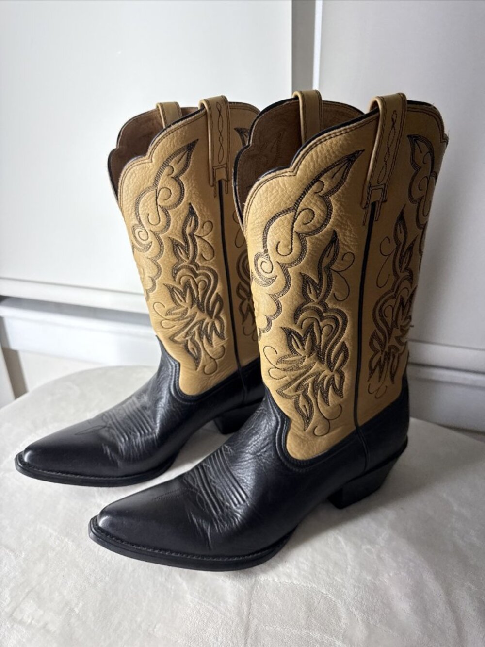 Ariat Heritage Womens Black Deertan Bone Cream Leather Boot 9.5 B 15781